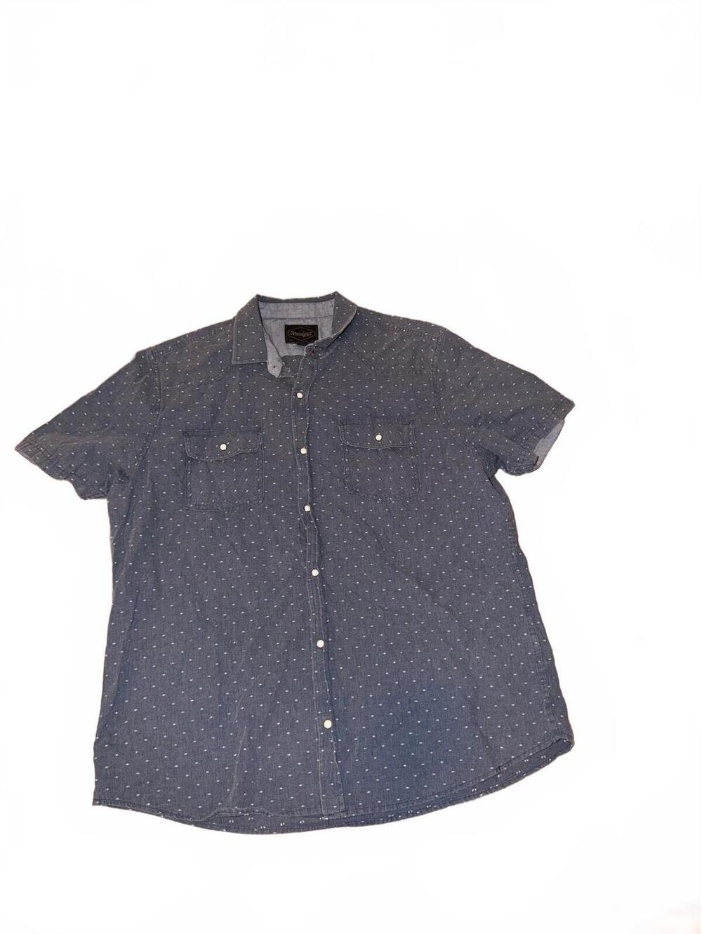 Threadgrit Men's XL Short Sleeve Button-Up Shirt in Navy with White Dots